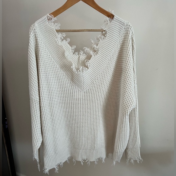 Sweaters - Zenana distresses v neck waffle knit sweater 2X
